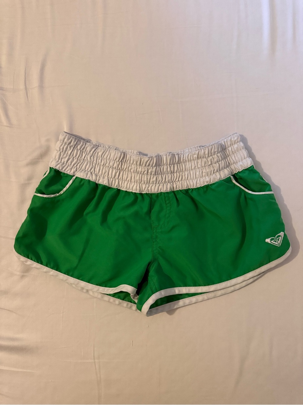 Roxy Green Athletic Shorts with White Waistband and Trim